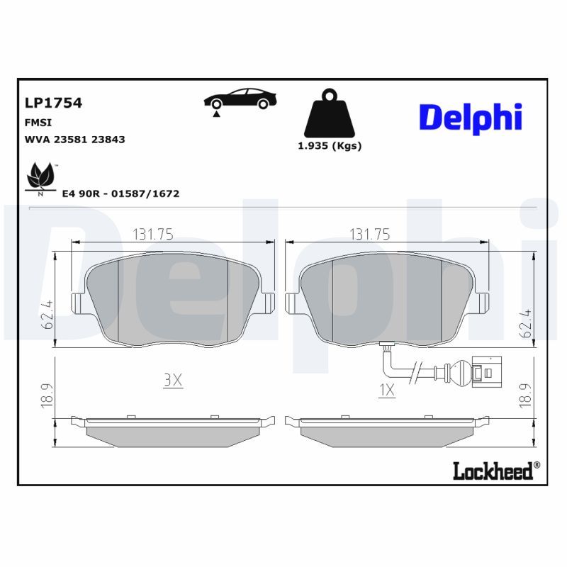 LP1754 Delphi Гальмівні колодки до дисків (з болтами)