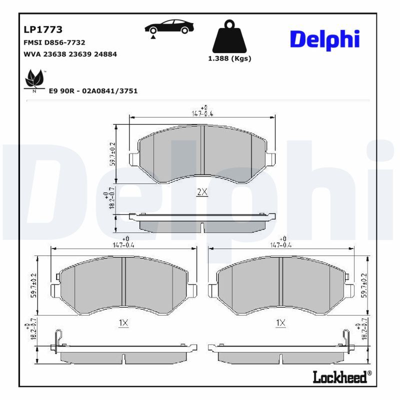 LP1773 Delphi Колодки гальмівні (передні) Jeep Cherokee 01-08/Chrysler Voyager IV 00-08 (Trw)