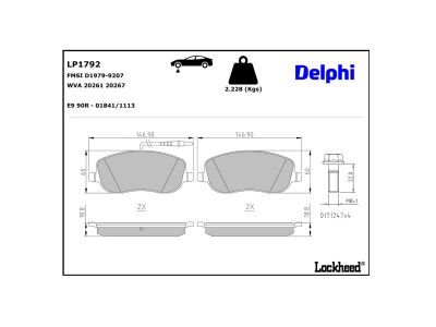 LP1792 Delphi Колодки гальмівні (передні) Citroen Jumpy/Fiat Scudo/Peugeot Expert 95-06 (+датчики)