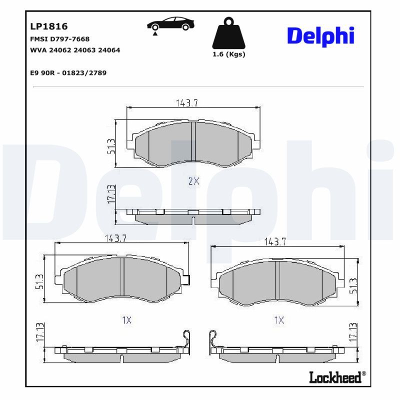LP1816 Delphi Колодки гальмівні (передні) Chevrolet Epica 05- (Sumitomo)