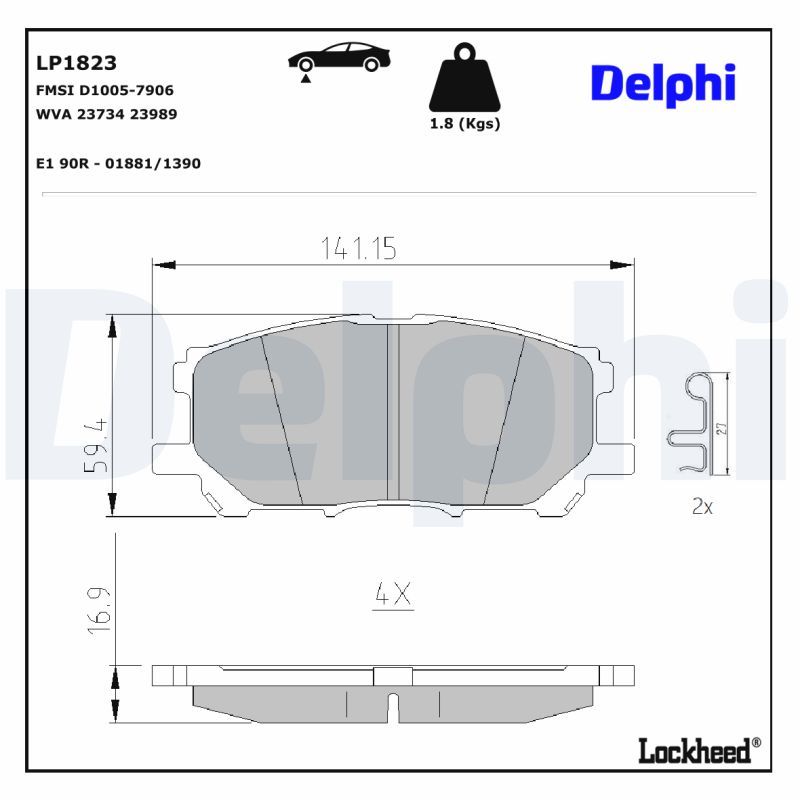 LP1823 Delphi Колодки гальмівні (передні) Lexus RX 03- (Sumitomo)