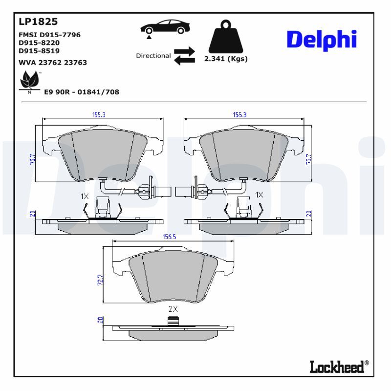 LP1825 Delphi Колодки гальмівні (передні) Audi A6 97-05 (+ датчик) (Continental)