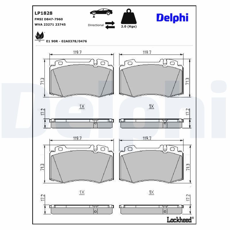 LP1828 Delphi Колодки гальмівні (передні) MB C-class (W203)/E-class (W211) 00-09 (Brembo)
