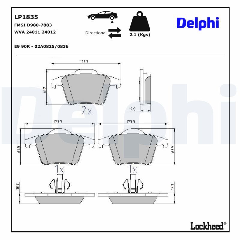 LP1835 Delphi Колодки гальмівні (задні) Volvo XC90 02-15 (Continental)
