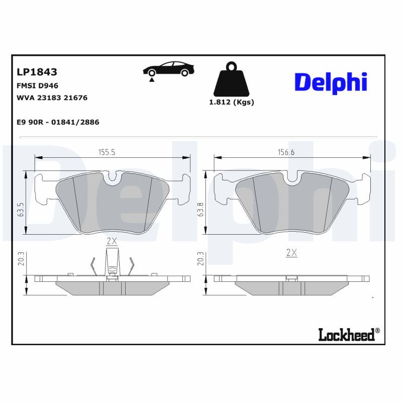LP1843 Delphi Колодки гальмівні (передні) BMW 3 (E46) 98-07/X3 (E83) 03-11 (Continental)