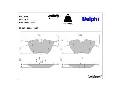 LP1843 Delphi Колодки гальмівні (передні) BMW 3 (E46) 98-07/X3 (E83) 03-11 (Continental)