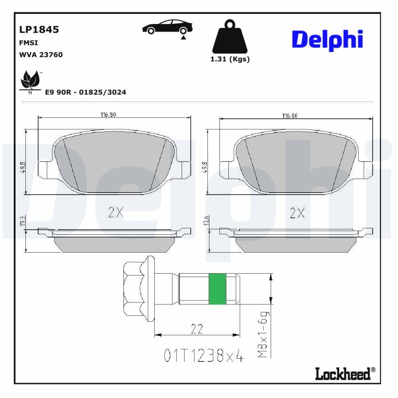LP1845 Delphi Гальмівні колодки до дисків (з болтами)