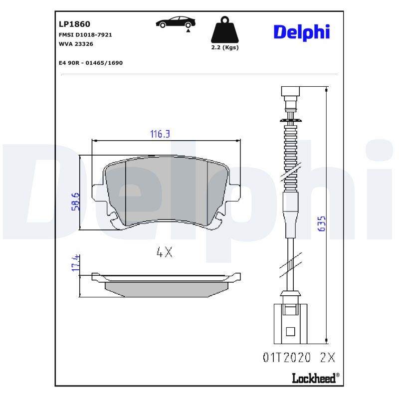 LP1860 Delphi Гальмівні колодки до дисків (з болтами)