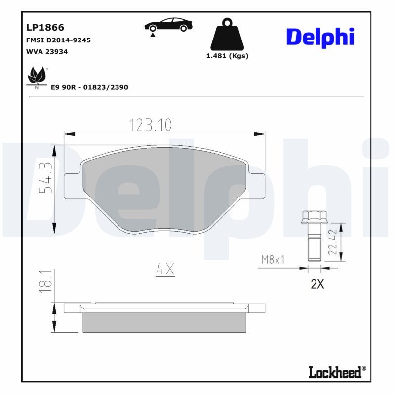 LP1866 Delphi Колодки гальмівні (передні) Renault Megane II 1.4 02-