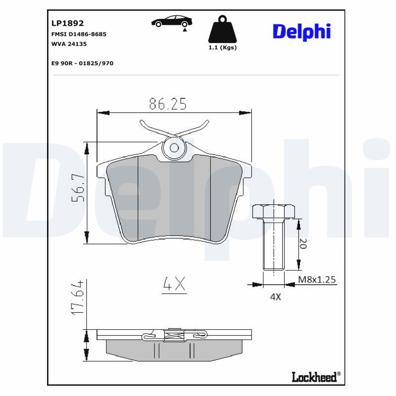 LP1892 Delphi Колодки гальмівні (задні) Citroen C5 08-/Peugeot 407 04-/607 88-