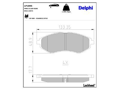 LP1895 Delphi Колодки гальмівні (передні) Daewoo Lanos/Chevrolet Aveo 03- (Akebono)
