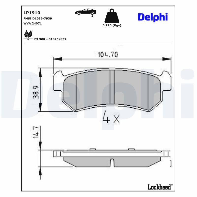LP1910 Delphi Колодки гальмівні (задні) Chevrolet Lacetti/Nubira 05-/Daewoo Nubira 97-