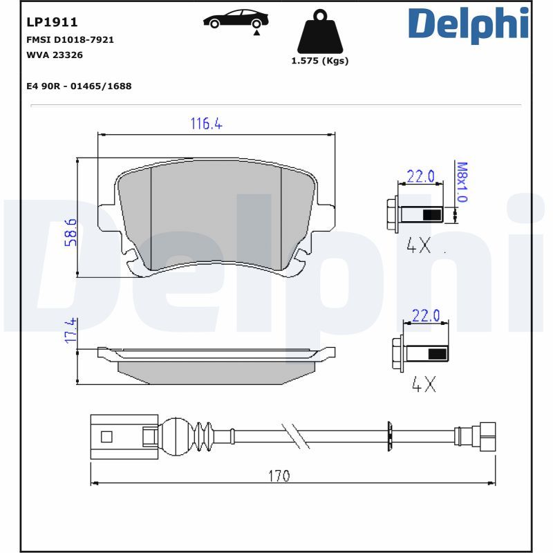 LP1911 Delphi Гальмівні колодки до дисків (з болтами)