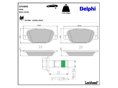 LP1920 Delphi Колодки гальмівні (задні) VW T5 03- (Lucas)