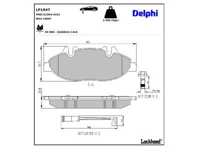 LP1947 Delphi Гальмівні колодки до дисків (з болтами)