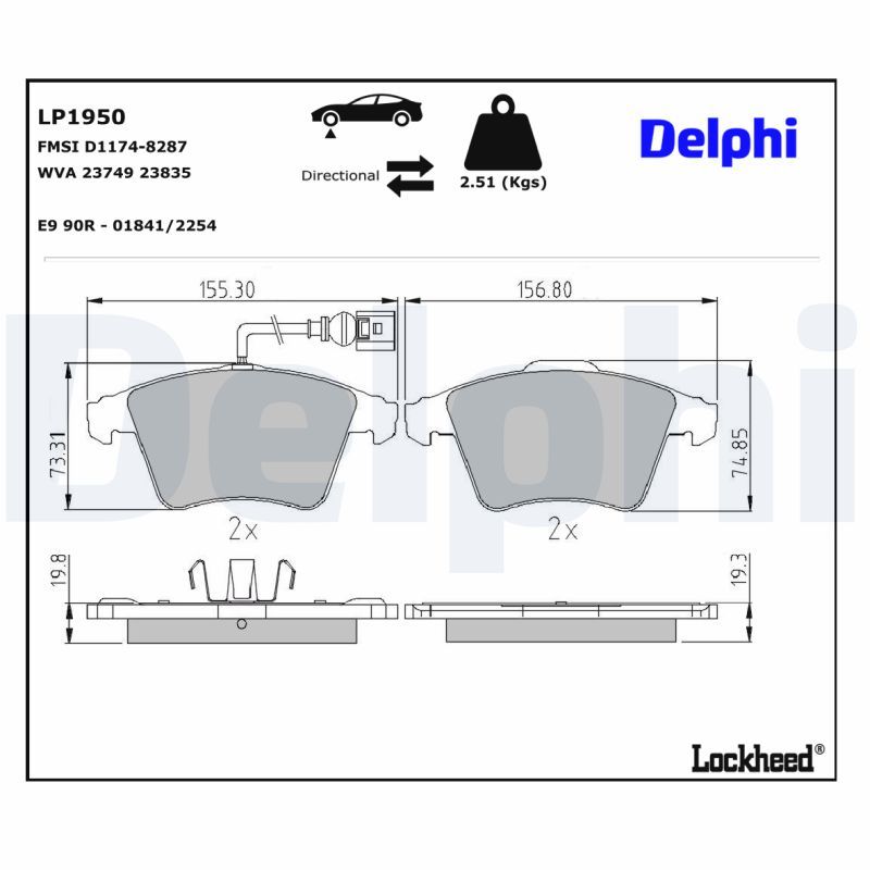 LP1950 Delphi Колодки гальмівні (передні) VW Touareg 2.5TDI 03-10 (з датчиком)