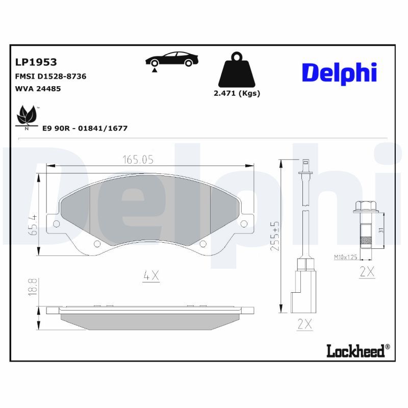 LP1953 Delphi Колодки гальмівні (передні) Ford Transit 06-14 (Bosch) (з датчиком)