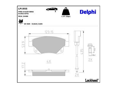 LP1955 Delphi Колодки гальмівні (задні) Ford Transit 06- (Bosch) (з датчиками)