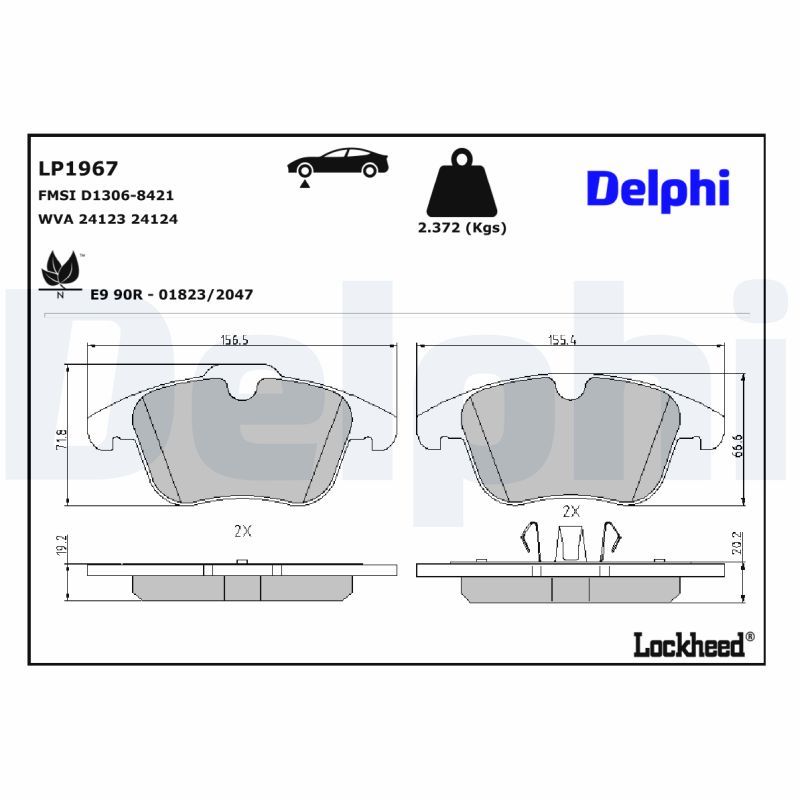 LP1967 Delphi Колодки гальмівні (передні) Ford Mondeo/Galaxy/S-Max/Volvo XC70/V70/S80 07-16/V60/S60