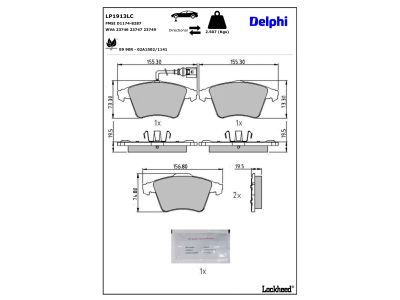 LP1968 Delphi Колодки гальмівні (передні) Ford Galaxy/Mondeo IV/Volvo S60/S80/V60/V70/XC70 06-