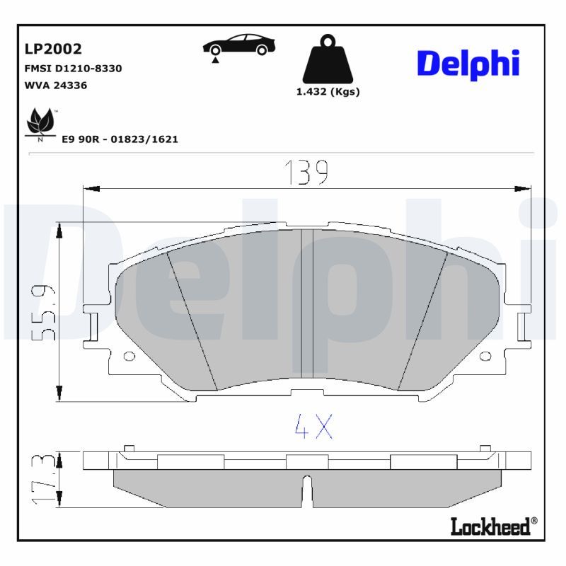LP2002 Delphi Колодки гальмівні (передні) Toyota RAV4 III 06-/Auris 07- (Akebono)