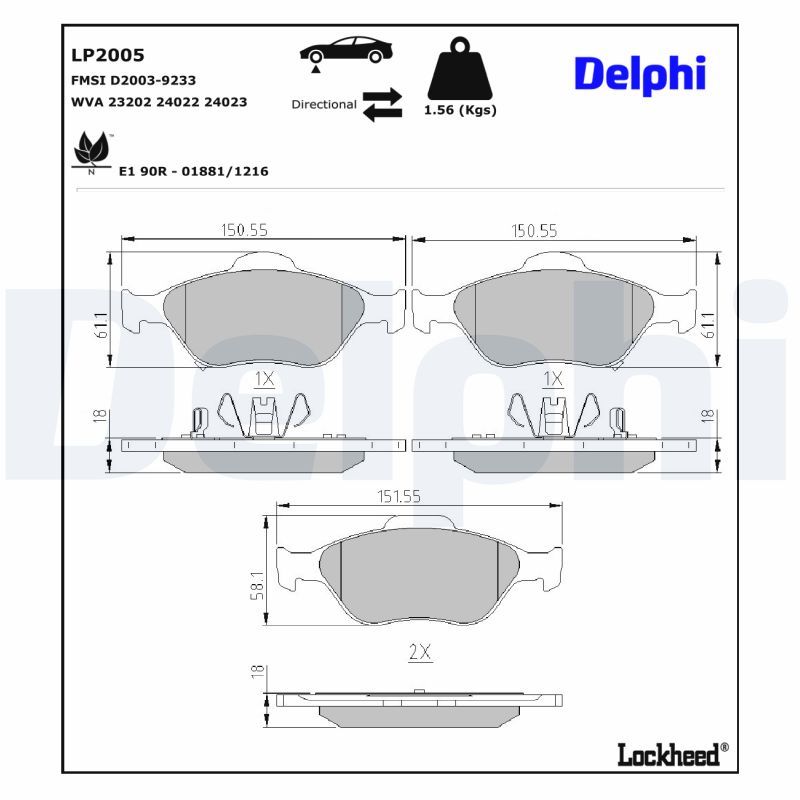 LP2005 Delphi Колодки гальмівні (передні) Toyota Yaris 05-