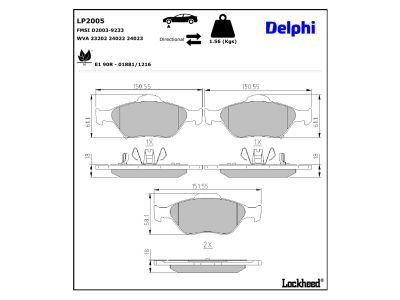 LP2005 Delphi Колодки гальмівні (передні) Toyota Yaris 05-
