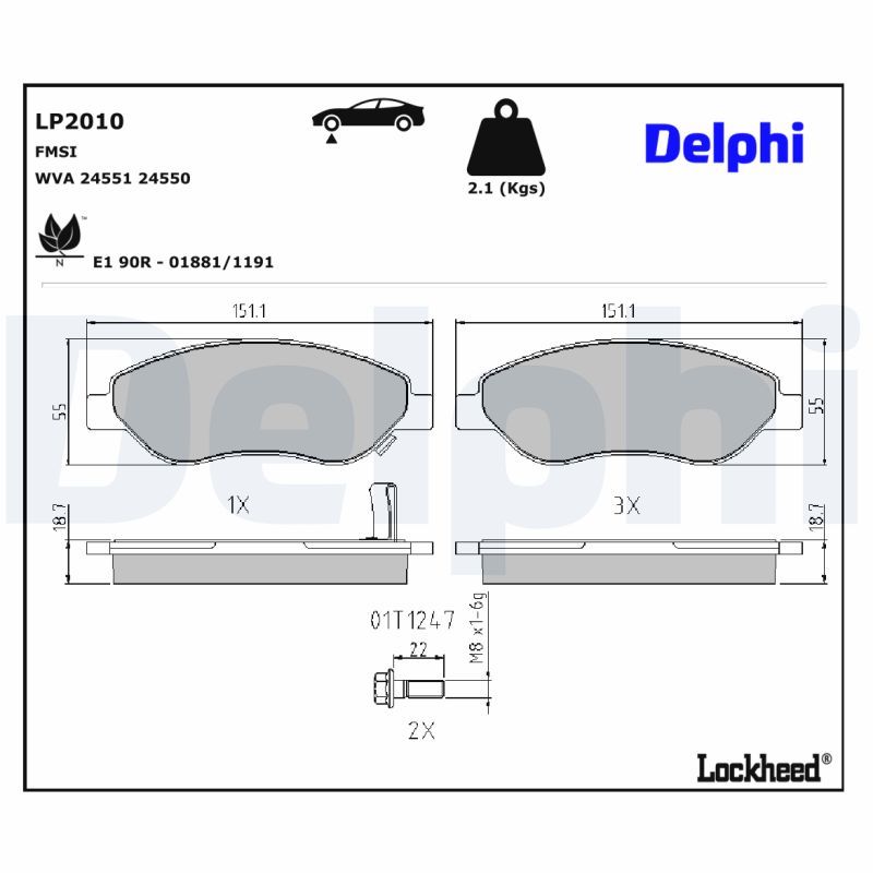LP2010 Delphi Гальмівні колодки до дисків (з болтами)