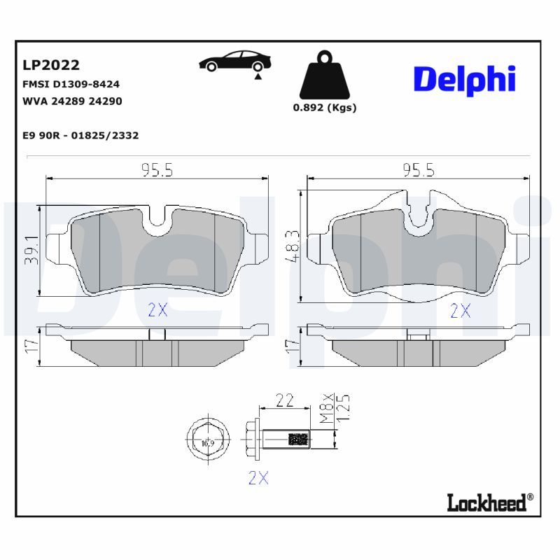 LP2022 Delphi Гальмівні колодки до дисків (з болтами)