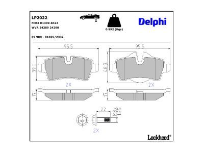 LP2022 Delphi Гальмівні колодки до дисків (з болтами)
