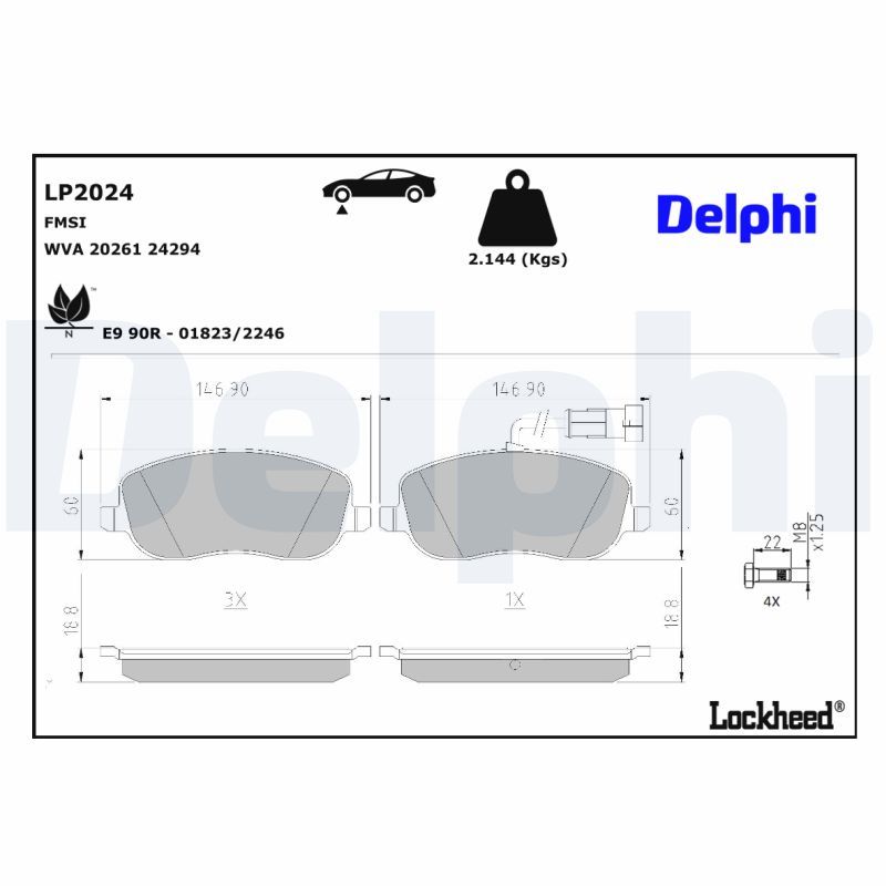 LP2024 Delphi Гальмівні колодки до дисків (з болтами)