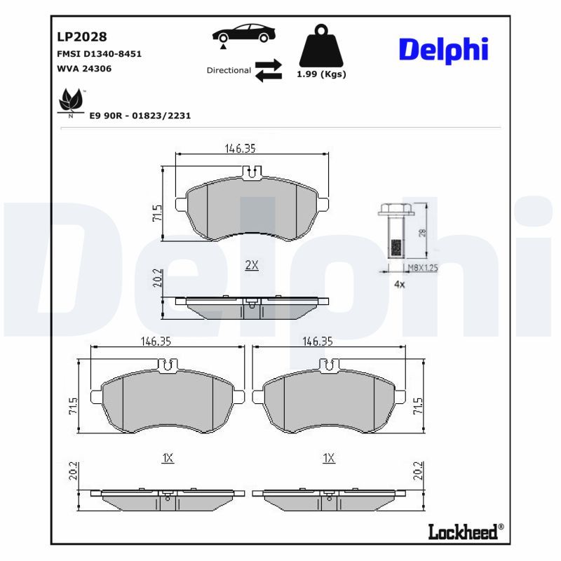 LP2028 Delphi Гальмівні колодки до дисків (з болтами)