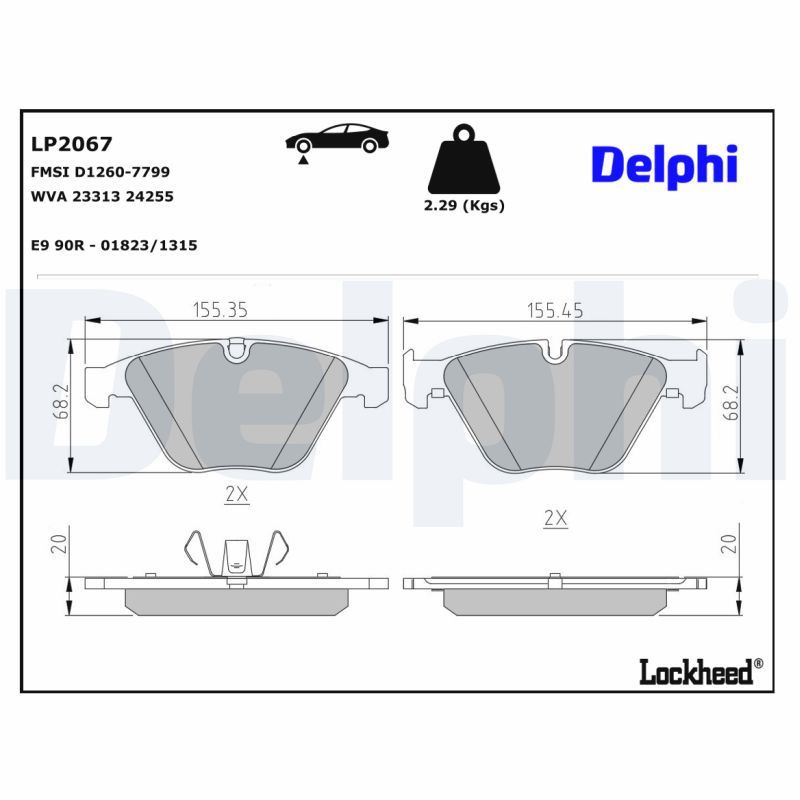 LP2067 Delphi Колодки гальмівні (передні) BMW 3 (E90/E91) 04-13/X1 (E84) 09-15