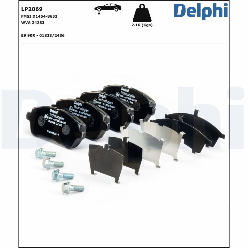 LP2069 Delphi Колодки гальмівні (передні) Ford Fiesta 08-/Mazda 2 07-15 (з прижимною пластиною)