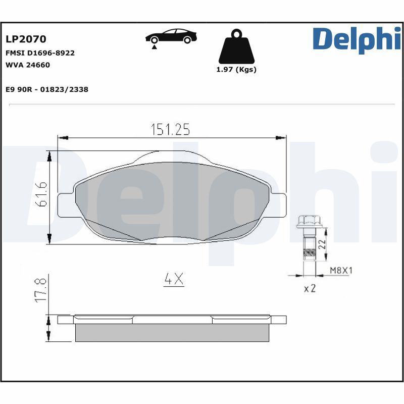 LP2070 Delphi Гальмівні колодки до дисків (з болтами)