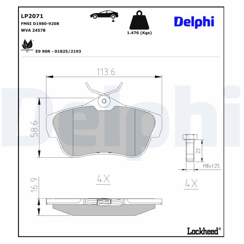 LP2071 Delphi Колодки гальмівні (задні) Fiat Scudo/Peugeot Expert 1.6D/2.0D 07-