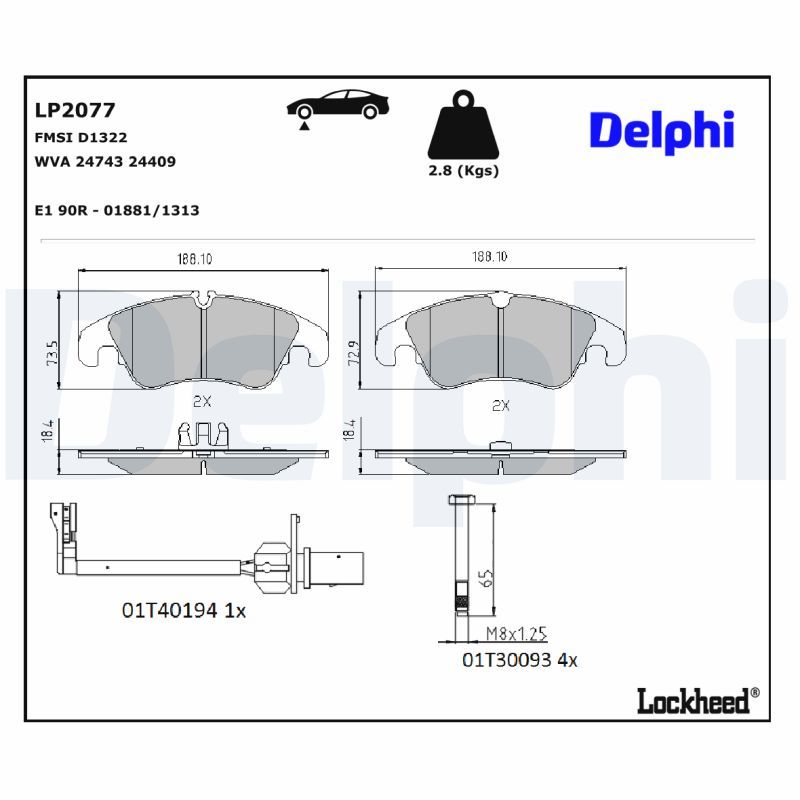 LP2077 Delphi Гальмівні колодки до дисків (з болтами)