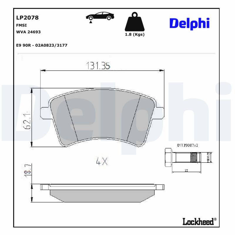 LP2078 Delphi Гальмівні колодки до дисків (з болтами)