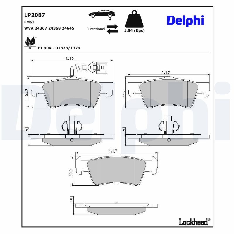 LP2087 Delphi Колодки гальмівні (задні) VW T5/Multivan V 03-15 (+датчик)