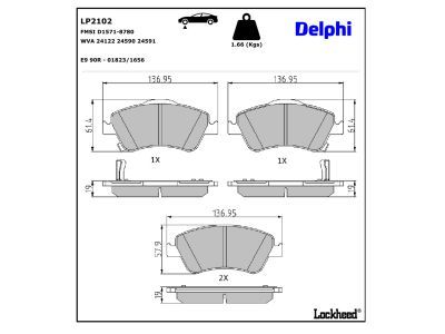 LP2102 Delphi Колодки гальмівні (передні) Toyota Auris 06-12/Corolla 06-14