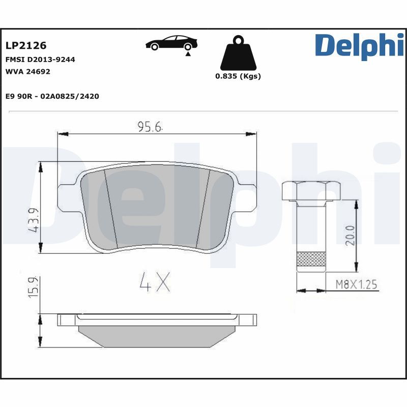 LP2126 Delphi Гальмівні колодки до дисків (з болтами)