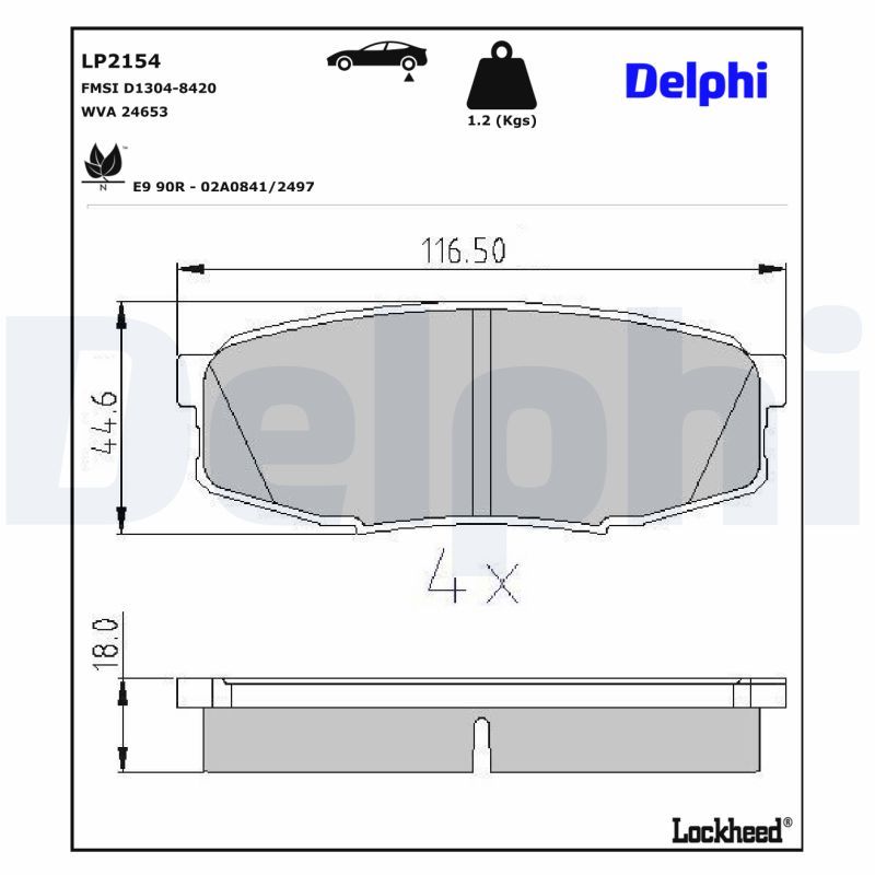 LP2154 Delphi Колодки гальмівні (задні) Toyota Land Cruiser Prado 09-/200/Sequoia/Lexus LX 07-