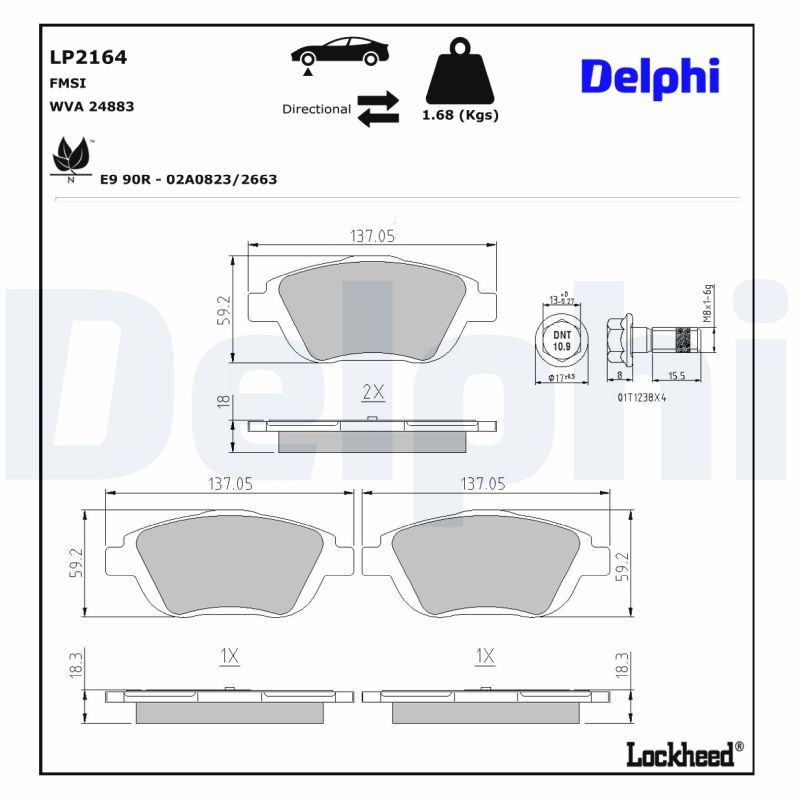 LP2164 Delphi Гальмівні колодки до дисків (з болтами)
