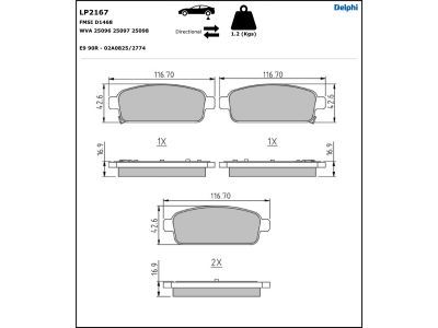 LP2167 Delphi Колодки гальмівні (задні) Opel Astra J 09 - R16 (Ate)