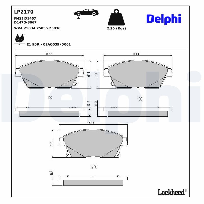 LP2170 Delphi Колодки гальмівні (передні) Opel Astra J/Zafira C/Chevrolet Cruze 09-