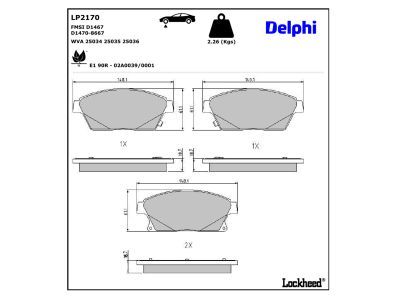 LP2170 Delphi Колодки гальмівні (передні) Opel Astra J/Zafira C/Chevrolet Cruze 09-