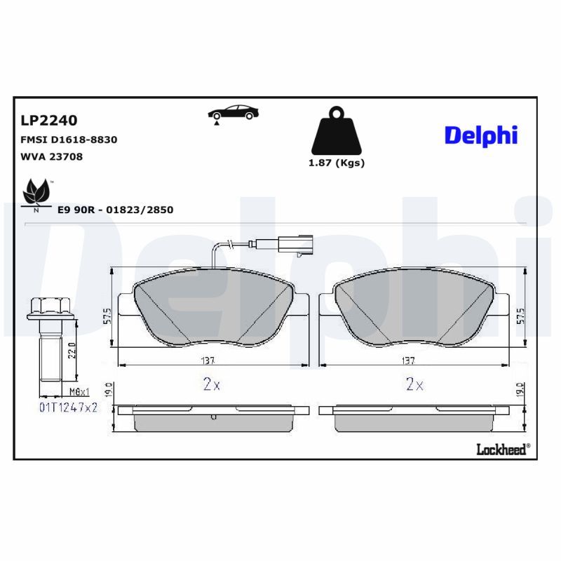 LP2240 Delphi Колодки гальмівні (передні) Fiat Doblo/Qubo 10-/Punto 08-/Opel Combo 12-