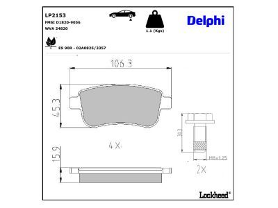 LP2255 Delphi Колодки гальмівні (задні) VW Golf/Passat 83-02/ Peugeot 405 87-96