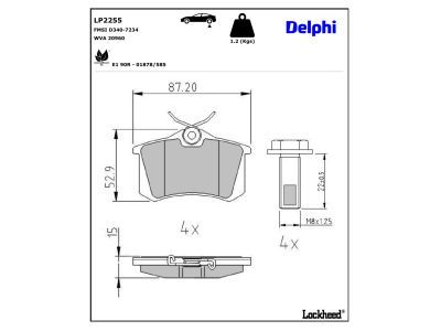 LP2255 Delphi Колодки гальмівні (задні) VW Golf/Passat 83-02/ Peugeot 405 87-96