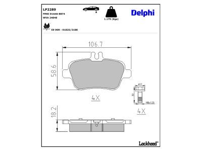 LP2289 Delphi Колодки гальмівні (задні) MB A-class (W176)/B-class (W246)/GLA-class (X156) 11-